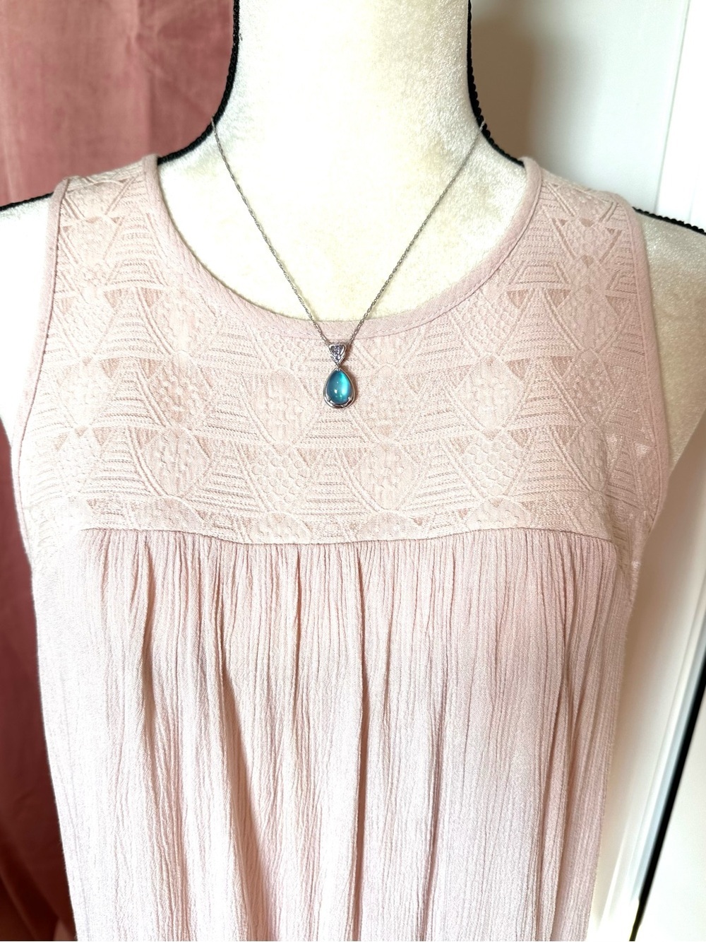 Aurora Moonstone with Blue Tanzanite Sterling Silver Pendant with Chain Necklace - Picture 7 of 16